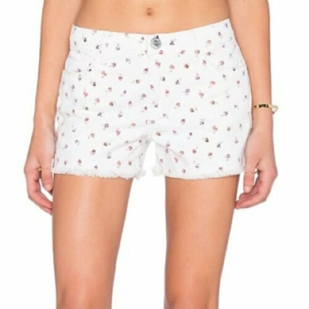 Current/Elliott Sweet Cream Ditsy Floral Rose Print Jean Cutoff Shorts S…